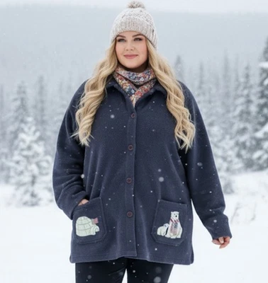 C.J.Banks blue button up Fuzzy Sweatshirt Polar bears and American flags 2xl - Image 1 of 4