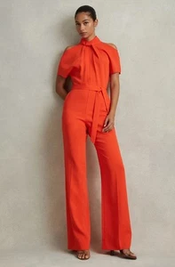 REISS Amari Jumpsuit mit geteilten Ärmeln und Drehkragen in Orange - Bild 1 von 5