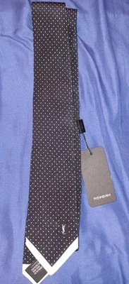 Corbata Yves St Laurent punto blanco y negro para hombre talla 7 Foto 1 de 4