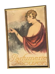 Frühe Vintage Parfumerie Mouson Parfum Sexy Dame Werbedruck Holzrahmen - Bild 1 von 6
