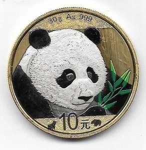 China 10 Yuan 2018 Panda , Coloriert , Vergoldet , 30 g Silber 999 Münze , F15/7 - Bild 1 von 2