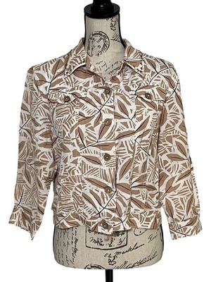 Hearts Of Palm Tan Botanical Print Linen Jacket Blazer Casual Coastal Neutral 14 - Image 1 of 4