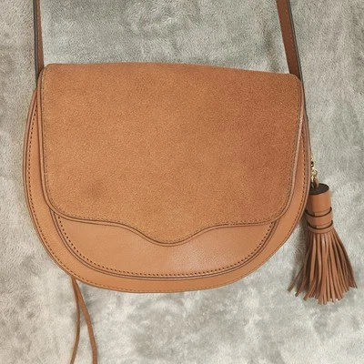 Bolso Bandolera Rebecca Minkoff Suki Saddle Mini Cuero Marrón Gamuza Borla Foto 1 de 4