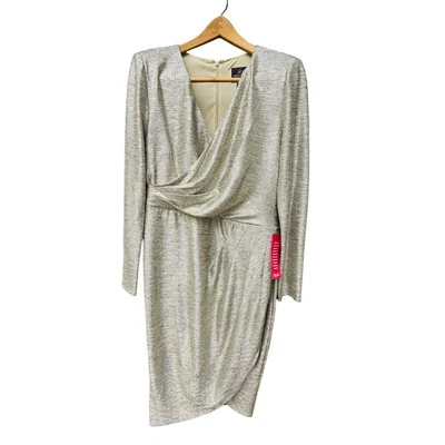 Adrianna Papell Gold Faux Wrap Asymmetric Coctail Dress Size 12 Party Wedding  - Image 1 of 4