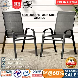 2x Outdoor Dining Chairs Stackable Lounge Garden Patio Weather Resistant Steel - Picture 1 of 16