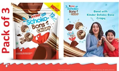 Pack of 3 Kinder Schokobons Crispy 12Pcs 67.2gm Birthday Gift Parts Chocolate - Image 1 of 4