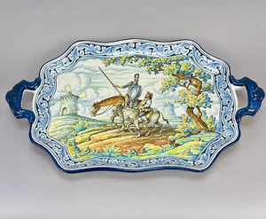 Vintage Hand Painted Don Quixote + Sancho LG Rectangular Ceramic Tray Talavera - Picture 1 of 12