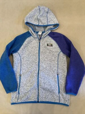 LL Bean Suéter Chaqueta Grande 14-16 Gris Azul Morado Sudadera con Capucha Cremallera Completa Foto 1 de 4