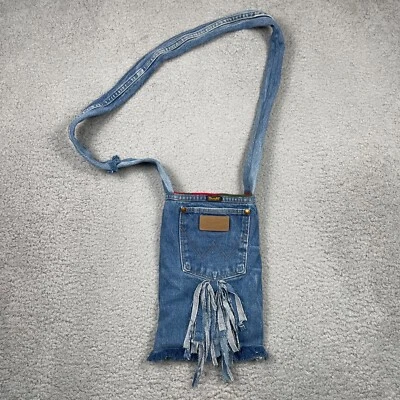 Wrangler Jeans Azul Denim Franela Forrada Bolso de Mano Flecos Boho Bolso de Hombro Cartera Foto 1 de 4