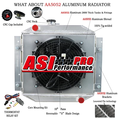 3ROWS Aluminum Radiator+Shroud Fan+Relay Fit 1971-1980 1979 1978 Ford Escort MT - image 1 of 4