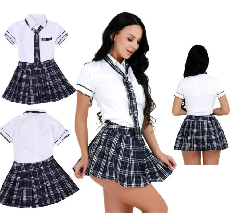 Abito uniforme sexy donna cattivo scuola ragazza abiti a quadri fantasia cosplay - Immagine 1 di 1