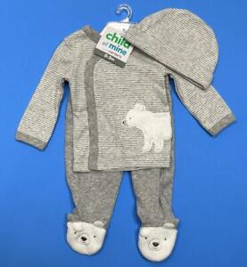 NEW Carter's Baby Boy 0-3 Months 3pc Shirt Pants Hat Clothes Outfit Set
