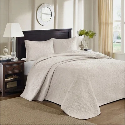 Ropa de cama de gran tamaño 3 piezas crema colcha edredón juego elegante 120 x 118" tamaño king Foto 1 de 4