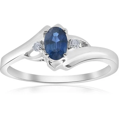1/2ct Oval Blue Sapphire Diamond Ring 14K White Gold Foto 1 de 4
