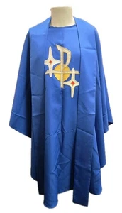 Conjunto de vestimenta azul + estola usado diseños bordados por Robert Gaspard - Imagen 1 de 18