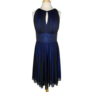 JESSICA HOWARD Beaded Chiffon Layered Cocktail Dress in Blue & Black Size 10 - Picture 1 of 12