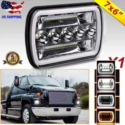 For Chevy C6500 C7500 Kodiak S10 Truck 7x6 5x7 H6054 LED Headlight with Halo DRL - Image 1 of 4