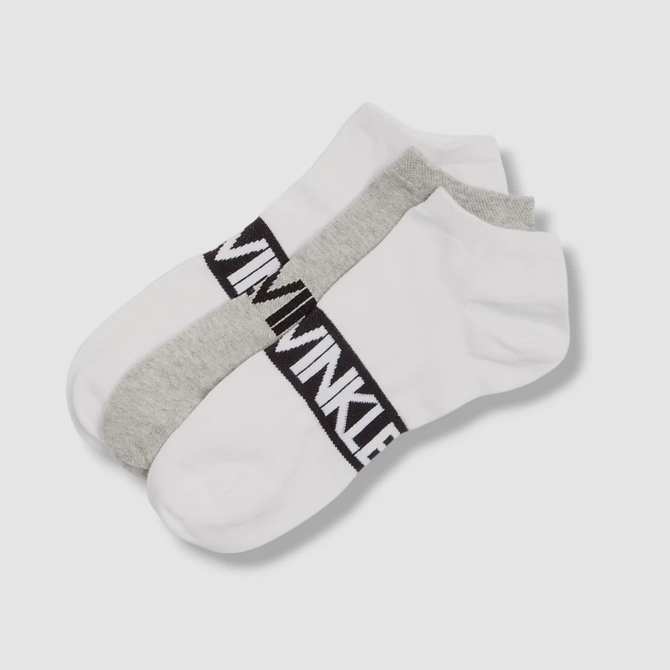 Calvin Klein Men's 3-Pair Pack White Logo Flat Knit Low Cut Socks Shoe 7-12 - Image 1 of 1