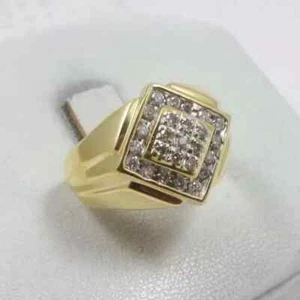 1Ct Round Cut Natural Moissanite Men's Engagement Ring 14k Yellow Gold Plated - Picture 1 of 7