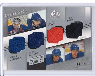 2008-09 SP Game Used Quad Jersey #AF4-GNDL Lundqvist Naslund Gomez Drury 4/10 - Image 1 of 2