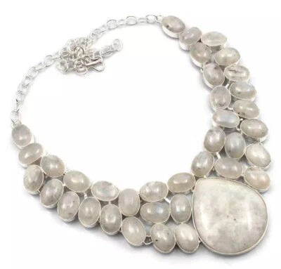 Collar grande hecho a mano con piedras preciosas de piedra lunar arco iris natural vida glamorosa 125 gms Foto 1 de 3