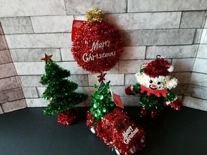 4 CHRISTMAS HOUSE- HOLIDAY RED PICKUP- TINSEL DECOR- NEW WITH TAGS TREE ELF CUTE - Picture 1 of 10