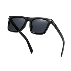 Gafas de sol polarizadas con marco de plástico negro oscuro cuadrado tinte negro protección UV - Imagen 1 de 6