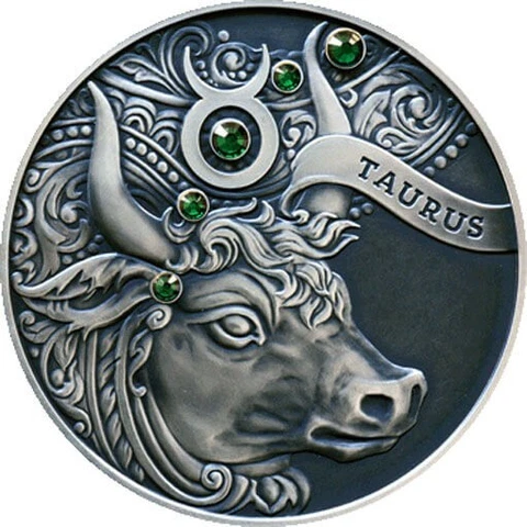 Taurus Signs of the Zodiac Antique finish Silver Coin 20 rubles Belarus 2014 Cover