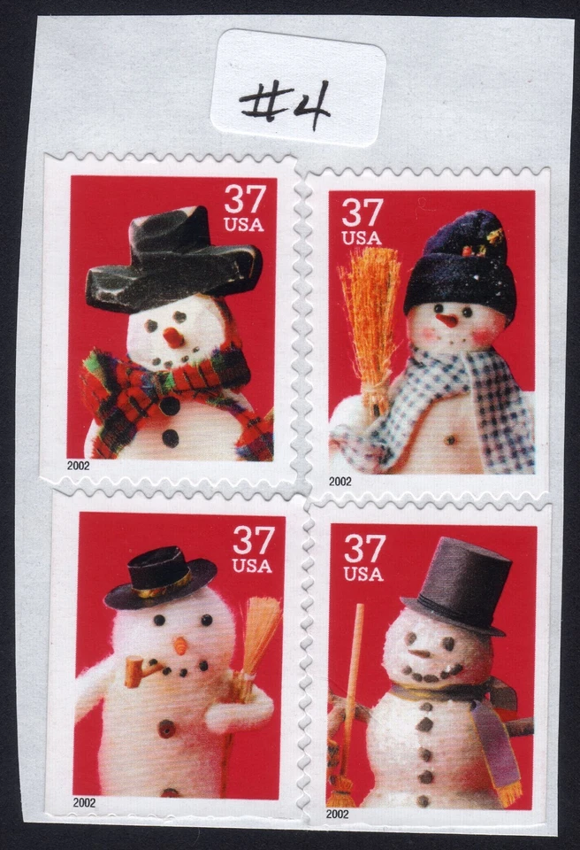 Scott #3687a Snowman Greetings - 37¢ 4 Stamps - MNH Remount #4 - Image 1 of 1
