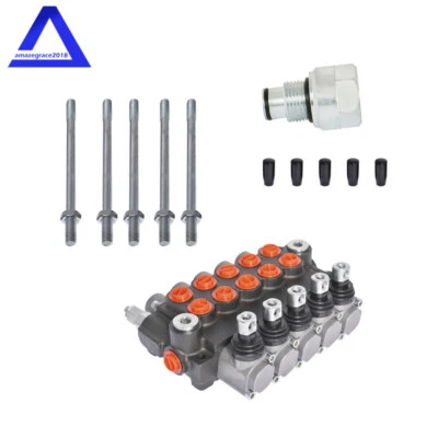 Válvula de control hidráulica monobloque de 5 carretes de doble acción 11 GPM + enchufe de conversión Foto 1 de 4