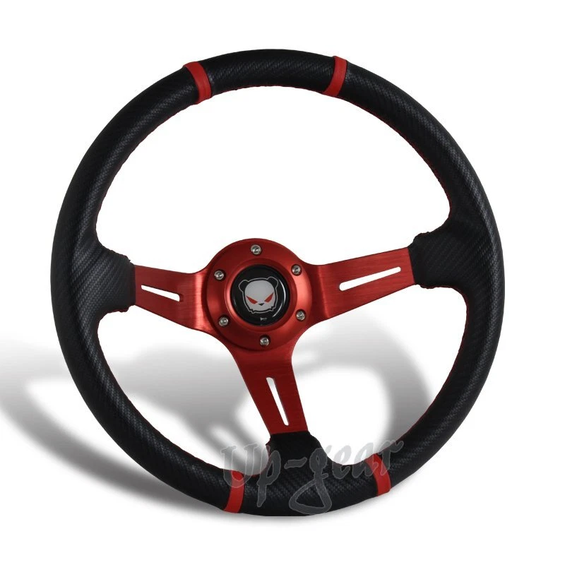 Volante 350MM Deep Dish Drift Style Puntada Roja Carbono PVC Cuero 6 Agujeros Foto 1 de 3