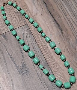 J. Crew Mint Green Tube Necklace Rhinestone Rondelle Spacers Small-Large Beads 