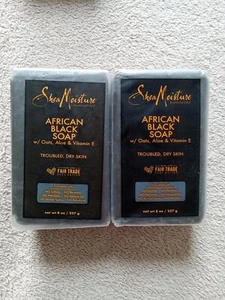 2 Shea Moisture AFRICAN BLACK SOAP Bars Oats, Aloe & Vitamin E 8 oz Ea Dry Skin - Picture 1 of 7