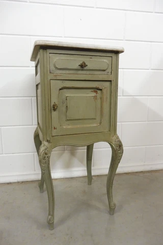 antique french bedside table nightstand shabby chic Louis XV Style marble top Cover