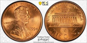 1994-D LINCOLN MEMORIAL CENT PENNY PCGS MS67RD DETAILED COIN - Picture 1 of 2