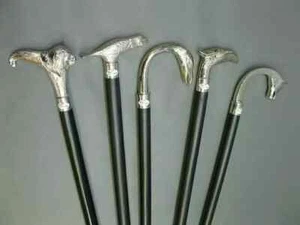Silver Handle Walking Stick Brass Wooden Cane Stick Gift Set of 5 Pcs - Picture 1 of 5