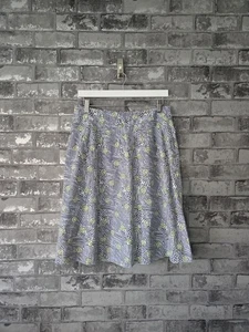 Brora A-Line Skirt UK 12 Blue Green Abstract Floral Liberty Style Print Cotton - Picture 1 of 8