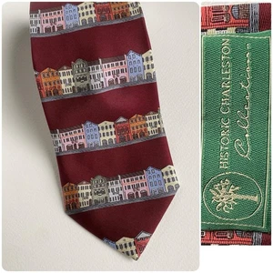 Historic Charleston Collection Red 100% Silk Necktie Tie 3.25 x 59 Row Houses - Picture 1 of 9