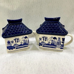 Vintage Blue Willow Pagoda Creamer & Sugar Set – Classic Blue & White China-EC - Picture 1 of 18