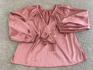 Rosa Rose 3/4 Ballonärmel Bindebluse-Größe Medium. EU - Bild 1 von 11