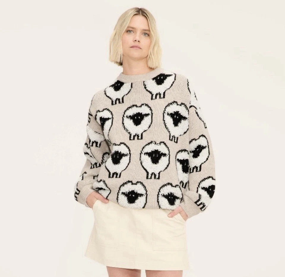 Adult Sheep Print Pullover Sweater - Woolrich Taupe S