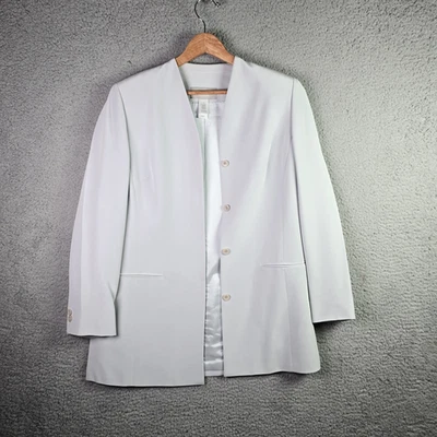 Liz Claiborne Womens Silk Blazer 12 Silver Long Hidden Buttons Event Wedding - Image 1 of 4