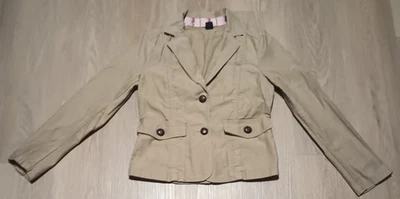 Vtg Y2K GAP 100% Cotton Denim Tan Preppy Safari Jacket Sz 4 faux leather buttons - Image 1 of 4