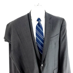 Pronto Uomo Wool 2 Button 2 Piece Suit 44R Portly Gray 40/28 Flat Front High Ris - Picture 1 of 11