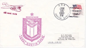 NAVAL MILITARY SHIP EVENT COVER 1993 USS AUSTIN LPD-4 AIR MAIL RATE SHIP CACHET - Bild 1 von 1