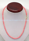 Small 4mm Natural Pink South Sea Coral Round Gemstone Beads Necklace 18"
