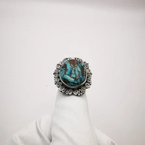 Vintage Damen Ring 925 Sterling Silber Türkis Malachit Edelstein veränderbar - Bild 1 von 7