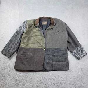 Vintage JL Colebrook Womens 2X Brown Wool Blend Houndstooth Patchwork Hobo Boho - Picture 1 of 10