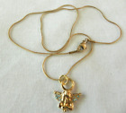 Cherub Angel charm pendant necklace gold tone AB crystals small winged Cupid