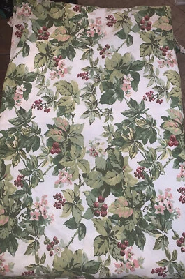 New Braemore Fabric Raspberry Red Green Leaf Pink Flower Linen Look 5 Yards 54”w - Image 1 of 4